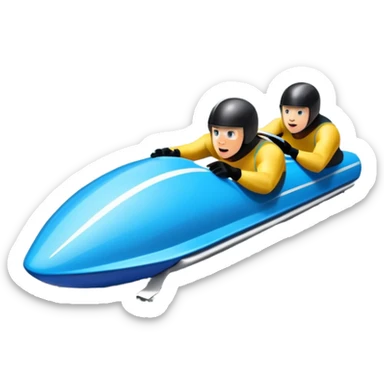 An icon featuring a sleek bobsled with athletes racing down an icy track at high speed, helmets on and bodies aligned for aerodynamics. The scene is set in a stunning snowy mountain valley with pine trees, spectators, and crisp blue sky. Transparent background captures the thrill of bobsleigh. sticker