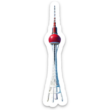 ​Cinematic Realistic N Seoul Tower, depicted in full daylight as a slender, single-column tower crowned by a cylindrical observation deck, set against a clear blue sky over Seoul’s vibrant cityscape, rendered with crisp architectural detail and bright, natural lighting that accentuates its modern elegance, sticker