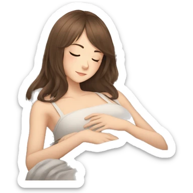 anime girl with long brown hair cut in a shag hairtyle sleeping  sticker