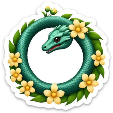 ouroboros serpent made of flowers sticker