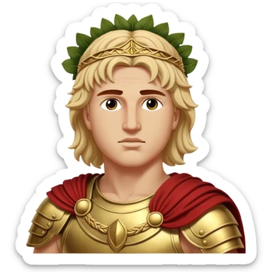 Cinematic Realistic portrait of Alexander the Great, depicted with photorealistic detail as a commanding historical conqueror, featuring sharp, lifelike facial features, meticulously rendered ancient Macedonian armor, and a laurel wreath, illuminated by natural, dramatic lighting that highlights his youthful determination and legendary presence. sticker