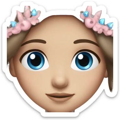 Brown haired blue eyed girl with long eyelashes and pastel pink tiara sticker