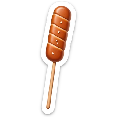 Harbin Russian style sausage on stick, simplified emoji style with bold outlines and bright colors, cartoon style northeastern Chinese street food sticker