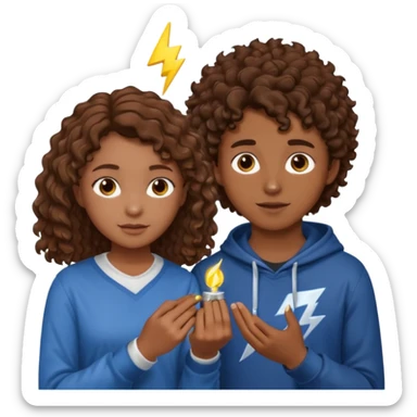 a 15 year old girl with brown curly hair but she has lightnings in it with a brown haired boy who gave her a promise ring sticker
