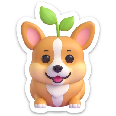 Create a 3D apple emoji style version of a corgi dog, no background, clean and simple design typical of 3D apple emojis. sticker