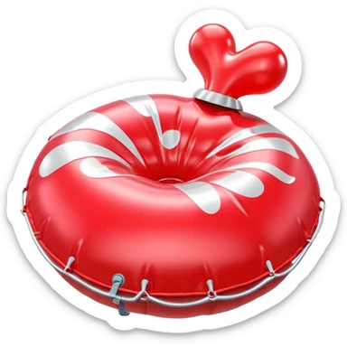 3D render of Whoopee Cushion made of shiny inflatable vinyl, visible seam lines, air valve, highly reflective plastic texture, pool toy aesthetic, Apple emoji style, isolated on white background --v 6.0 sticker