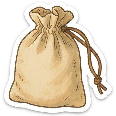 ghibli style illustration of a reusable cotton pouch with drawstring closure sticker