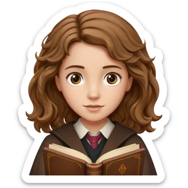 Hermione Granger with wavy hair and brown book in hand  sticker