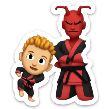 Tall skinny red devil wearing a Jiu-Jitsu black gi with a black belt  sticker