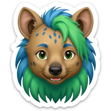 hyena withlongblue and green hair sticker