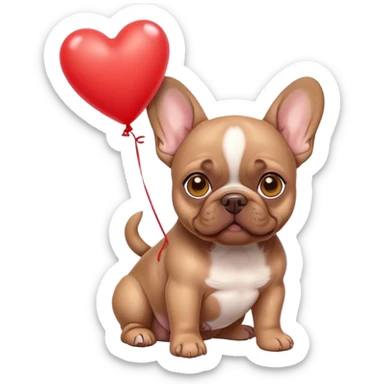 Brown French bulldog puppy yellow eyes with red heart balloons  sticker