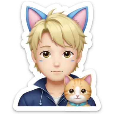 Shiny Blushing Cute Kawaii Handsome Shoujo Anime Man with Cat Ears Trending Style Cottagecore  sticker