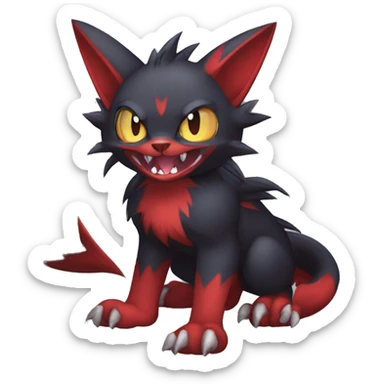   cool cute fantasy anime dark animal vampiric Litten-Zoroark-Nargacuga-cat-hybrid Fakemon with big fangs and bat-ears full body sticker