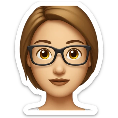 femme avec yeux marron cheveux lisses et chatin coupe carré tête ronde peau mate possèdent des lunettes  sticker