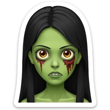 Faça uma zombie verde mulher com cabelos preto, liso e longo de olhos castanhos sticker