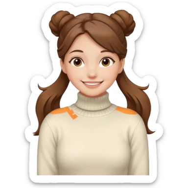 Chica blanca, pelo castaño muy largo pelo recogido en unos mondongos, jersey de invierno iniqui de cuello vuelto sticker