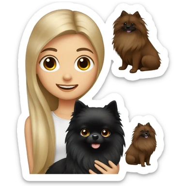 girl with long hair holding and black Pomeranian spitz sticker