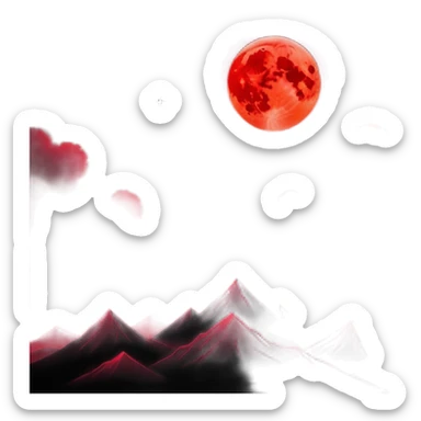 Edgy Black night sky with big Red vibrant neon-crimson-blood-moon Aesthetic Scenery full picture  sticker
