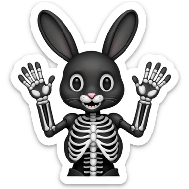 Emoji tete de Lapin squelette noire qui fait bonjour de la main  sticker
