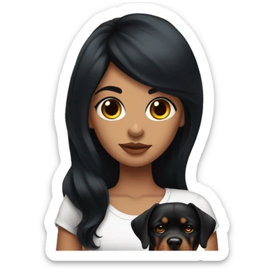 Girl with long black hair and tattoos with her Rottweiler sticker