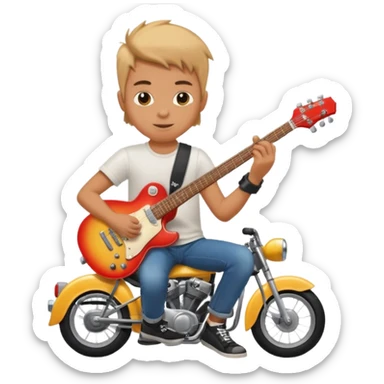 i need an emoji of a boy that is sitting on a crossmoter with a beer and an electric guitar in his hands sticker