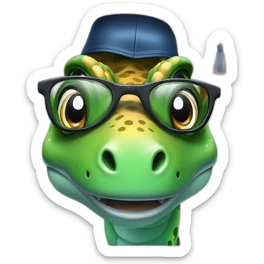 dinosaur head medical uniform with glasses and mortarboard sticker