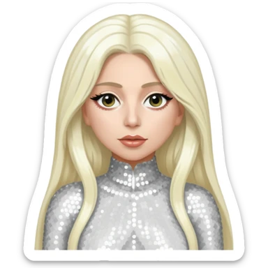 Lady Gaga with long platinum blonde hair, white sequin outfit sticker
