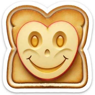 toast with apple slices arranged in a smiley face on top sticker