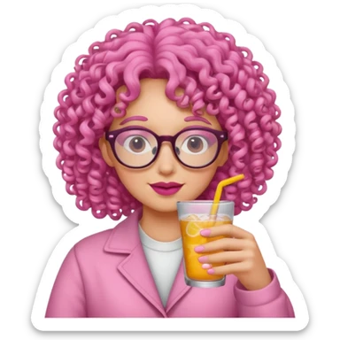 pink curly haired drink holder with glasses  sticker