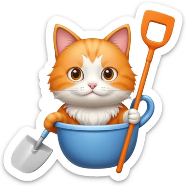 A very cute cat holding a toilet shovel sticker