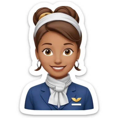  flight attendant, Light Brown skin, brown hair in one bun, neck scarf sticker