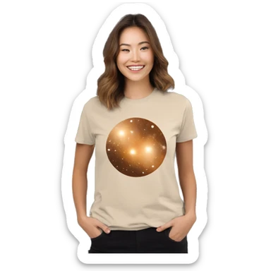 Person wearing vintage sepia T shirt with nebulas galaxies and constellations star map celestial illustration t shirt sticker