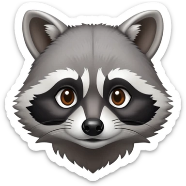 Cinematic-Noble-Raccoon-Portrait-Emoji – Poised and confident, with a sturdy build and a beautifully textured fur of silver-grey accented by dark black facial markings, deep-set, intelligent brown eyes, simplified yet sharp and sophisticated. sticker