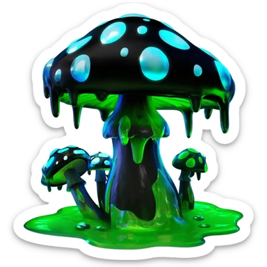 Black and cyan and blue and neon green bioluminescent shiny glowing ET gooey shroomy plenty icky sticky muddy swampy spore flower  sticker