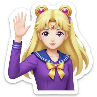 anime girl sailor moon in purple clothes waving her hand sticker