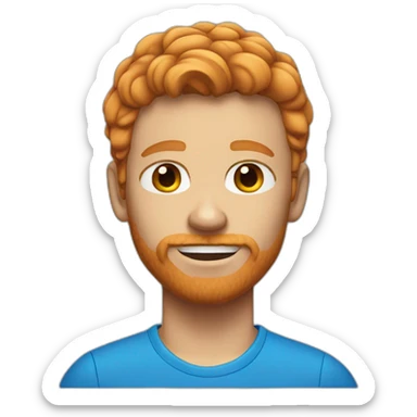 short hair ginger without beard or mustache tennis player with a blue tshirt sticker