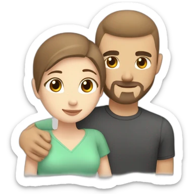 white skin Boyfriend with a light brown buzzcut and medium length dark brown hair girlfriend hugging sticker