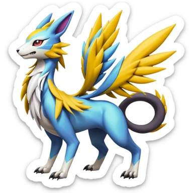 Colorful Meloetta-Manectric-Renamon-Wargreymon-Sergal-Pokémon-Digimon-Fakémon-fusion-hybrid-creature sticker