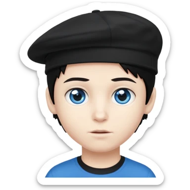 Menino branco de cabelo escuro, boné preto, olhos azuis sticker