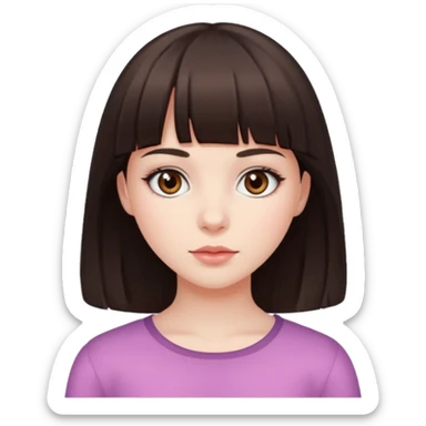 brunette girl with dark brown eyes, pale rosy skin and bangs sticker