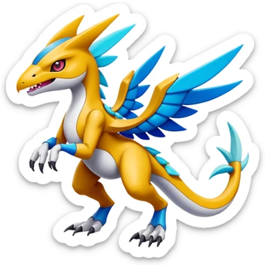 Colorful Meloetta-Latios-Wargreymon-Sergal-Pokémon-Digimon-Fakémon-fusion-hybrid-creature sticker