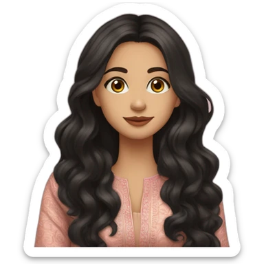 fair girl, hazel green eyes, wavy black long hair, in salwar suit. Very pretty sticker