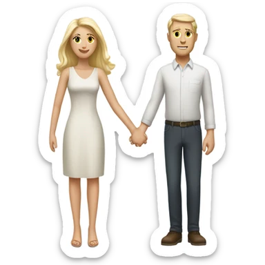 White Man short salt and pepper hair holding hands with beautiful woman long bright blonde colored hair both on beach watching oceans waves and sunset  sticker