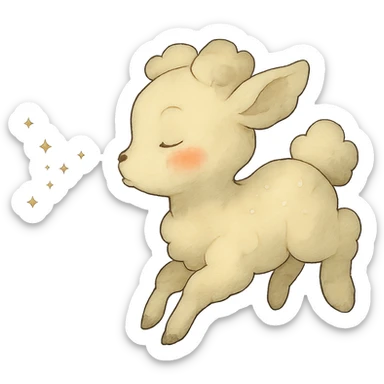 soft vanilla cloud doe with rosy cheeks, floating and blowing sparkles, ghibli style sticker