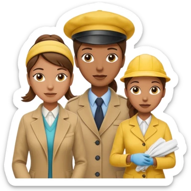 A cleaning Lady with Brown hair, high ponytail and yellow cleaning gloths is Talking to a Detektive (a man) with beige had, a beige coap and he is interviewing the cleaning Lady sticker