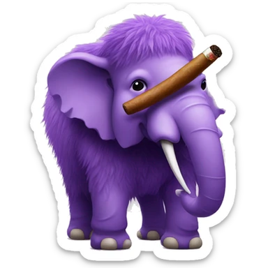 a purple fluffy mammoth smoking a cigar sticker