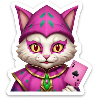 court jester cat medieval, single poker card joker, pink, face only sticker
