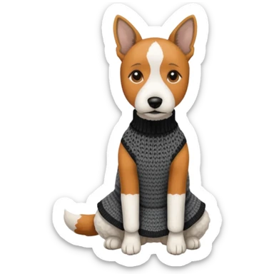 Fox terrier seduto in bianco e nero con vestitino in maglia sticker