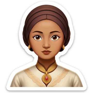 Cinematic Realistic Raden Ajeng Kartini Portrait Emoji, depicted as an inspiring Indonesian feminist icon in period attire with a thoughtful determined gaze, rendered with lifelike textures and warm empowering lighting that captures her pioneering spirit. sticker