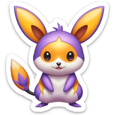 Purple and orange colorful iridescent Emolga-Victini-Pichu-Dedenne-fusion sticker